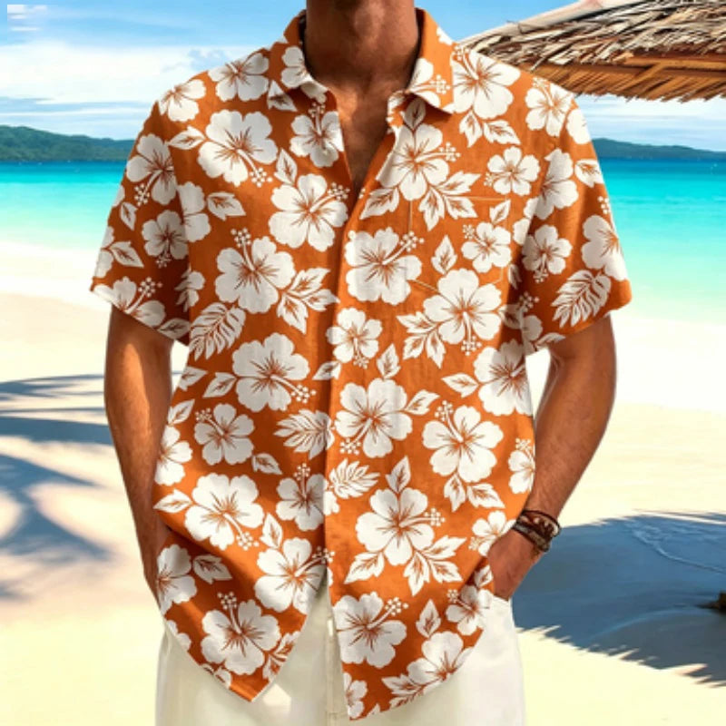 Men's short sleeved shirt light mature style Fusang flower short sleeved printed shirt European and American workplace business
