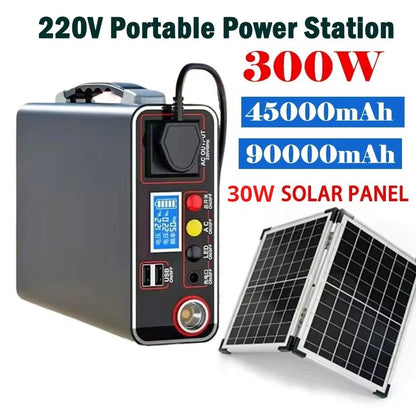 300W Portable Power Station 220V Solar Generator Outdoor Camping Emergency Mobile Power Bank 90000mAh LiFePO4 Backup Battery