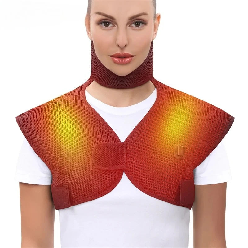 Heated Shawl Vest with Vibration Massager Adjustable Fit for Muscle Pain Relief Shoulder Neck Joint Warmth Recovery