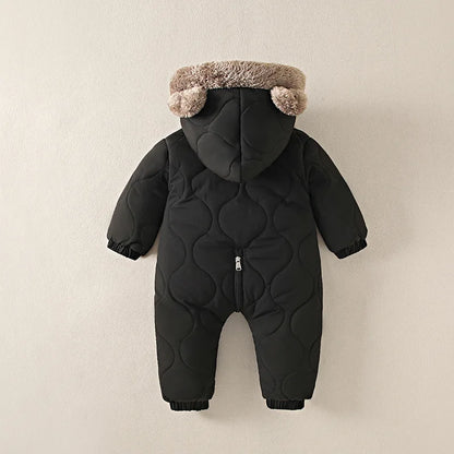 KLFLGD0-3 Years Old Winter Baby Outdoor Clothing Fur Lining Warm Toddler Girl Boy Jumpsuit Cartoon Plus Velvet Baby Jumpsuit