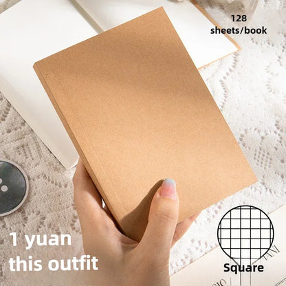 A6 Pocket Thickened Notebook 256 Pages 128 Sheets Line Blank Grid Inner Pages Kraft Paper Cover Small Notepad Book