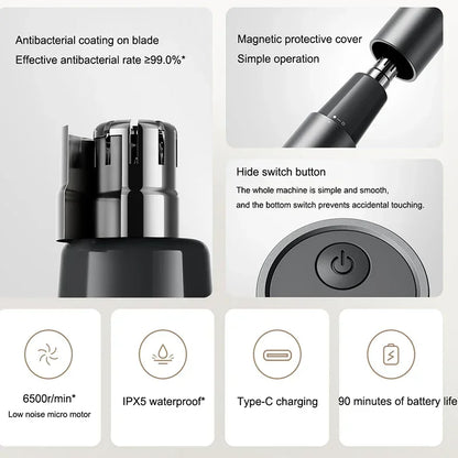 Original XIAOMI Mijia Nose Trimmer for Men Women- USB Rechargeable Painless Ear Nose Hair Eyebrow Trimmer Clipper Compact Pocket