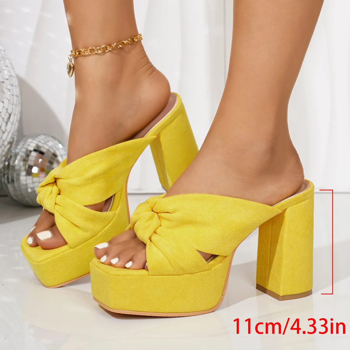 Summer women suede square fish mouth exposed toe cover waterproof platform thick heel super high heels external slippers