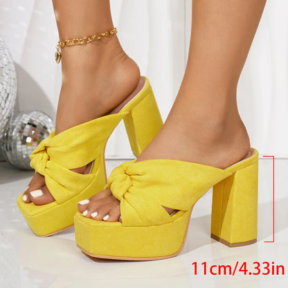 Summer women suede square fish mouth exposed toe cover waterproof platform thick heel super high heels external slippers