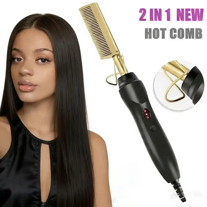 2 in 1 Electric Hot Heating Comb Hair Straightener Curler Wet Dry Hair Iron Straightening Brush Hair Styling Tool