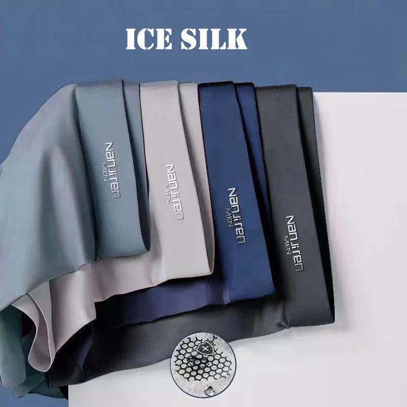 4Pcs Men's Underwear Ice Silk Mesh Boxer Shorts Sexy Panties Man Underpants Thin Male U Convex Lingerie Wholesale Lots L-6XL