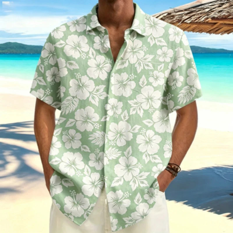 Men's short sleeved shirt light mature style Fusang flower short sleeved printed shirt European and American workplace business