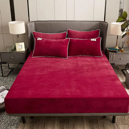 Milk fleece fitted sheet winter thickened coral fleece fitted sheet, mattress protective cover single piece, no pillowcase
