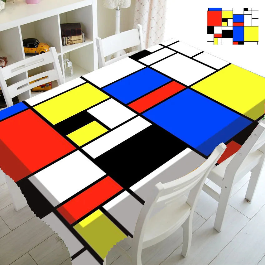 Modern Abstract Mondrian Pattern Tablecloth Table Cover Cloth Rectangle Square Minimalist Geometric Home Kitchen Decor