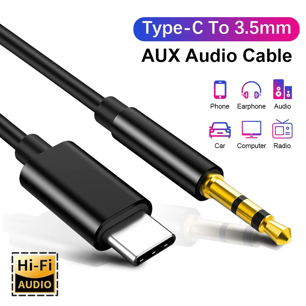 USB Type C To 3.5mm Car Aux Audio Cable Headphone Jack Adapter For iPhone 17 Xiaomi Huawei Samsung S25 Headset Speaker Connector