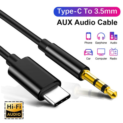 USB Type C To 3.5mm Car Aux Audio Cable Headphone Jack Adapter For iPhone 17 Xiaomi Huawei Samsung S25 Headset Speaker Connector