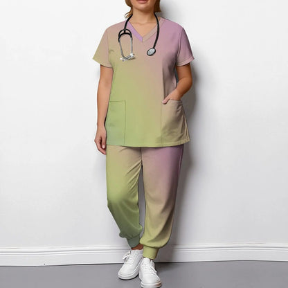 Plus Size Fashion Print Two Piece Set for Women Exercise V-Neck T-shirt Casual Commuting Jogging Pants