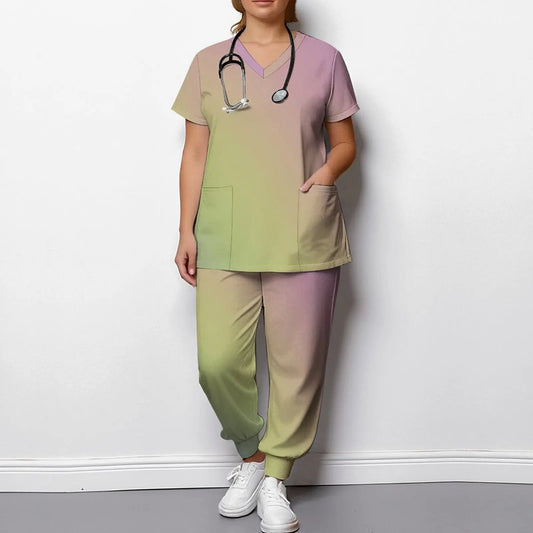 Plus Size Fashion Print Two Piece Set for Women Exercise V-Neck T-shirt Casual Commuting Jogging Pants