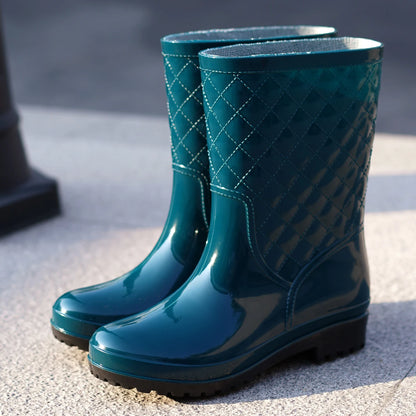 Fashionable and Minimalist Style Drawstring and Tight Mouth Waterproof and Anti-Slip Outdoor Work Women's Rain Boots