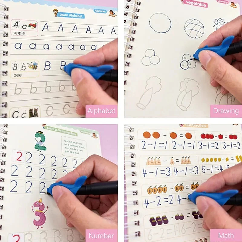 4Pcs Handwriting Workbooks Practice Copybook Magic Reusable Calligraphy Handwriting Tracing Practice Book for Kids Learning