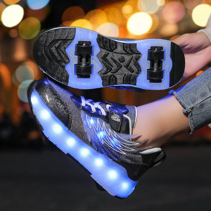 Kids' Light-up Roller Skates, 4-wheel Skate Shoes With Rechargeable LED Lights, Casual Breathable Sports Shoes for Students, Detachable Wheels