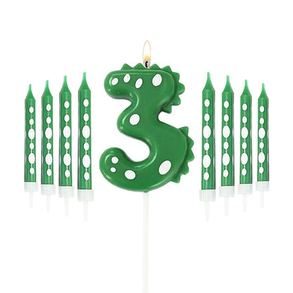 New Green Dinosaur Candle Point Pencil Candles Combination Set 0-9 Number Birthday Candles Party Anniversary Cake Decoration