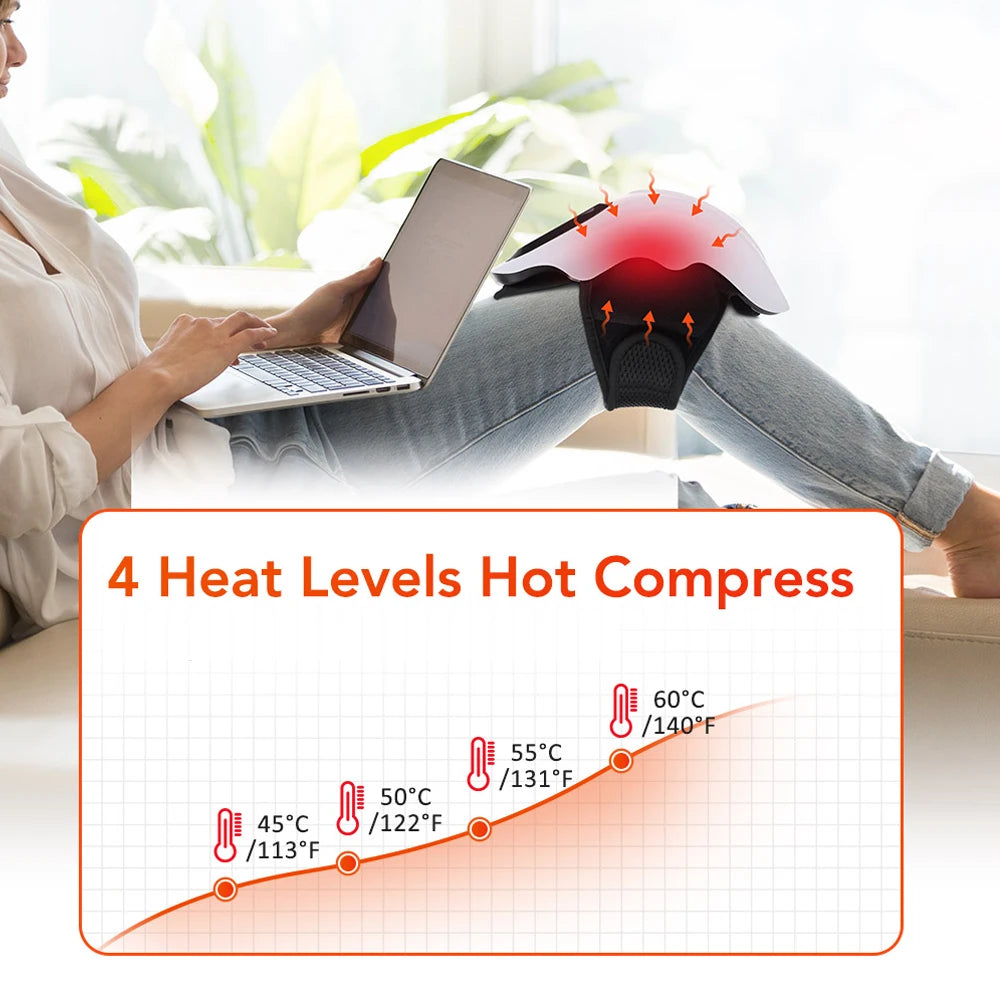 Cordless Knee Massager Red Light Massage with LED Screen Infrared 4 Levels Heating Vibration Leg Knee masajeador Adjustable Warm