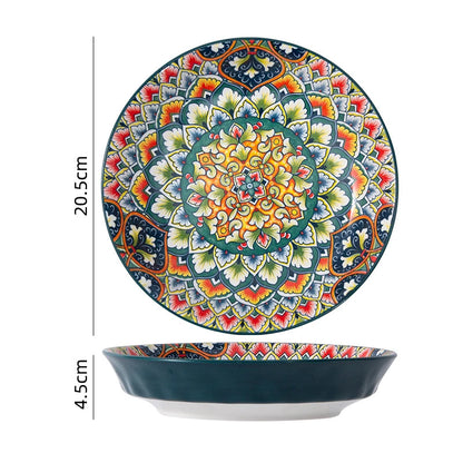1Pcs Bohemia Retro Ceramic Dinner Plates Sets Food Plate Household Tableware Set Breakfast Plates Salad Soup Bowls Dinnerware