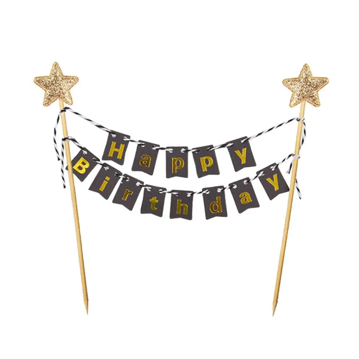 Happy Birthday Cake Flags DIY Gold Stars Bunting Banner Kids Adults Baking Decoration Baby Shower Party Supplies