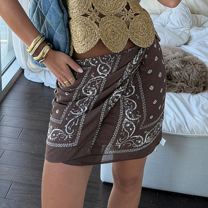 Fashion Paisley Floral Printed Oversized Shirts Square Scarf Skirt Wide Leg Long Pants Sets 2026 Summer Vacation Beach Outfits