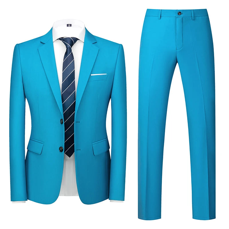 2025 New Solid Two-Button Wedding Suits Set for Men,15 Colors Available Business Casual Slim-Fit Mens Blazer + Pants 2 Piece Set