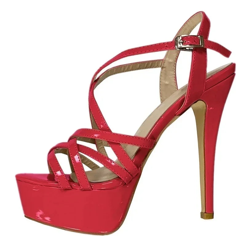 LOSLANDIFEN 2026 NEW 14CM Platform High Heels Sandals Sexy Ankle Strap Open Toe Gladiator Party Dress Women Shoes Plus Size 44