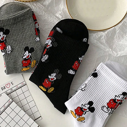3 Pairs of Exquisite Japanese Cartoon Anime Mickey Pattern Women's Mid Tube Socks Soft and Comfortable Outdoor Casual Socks