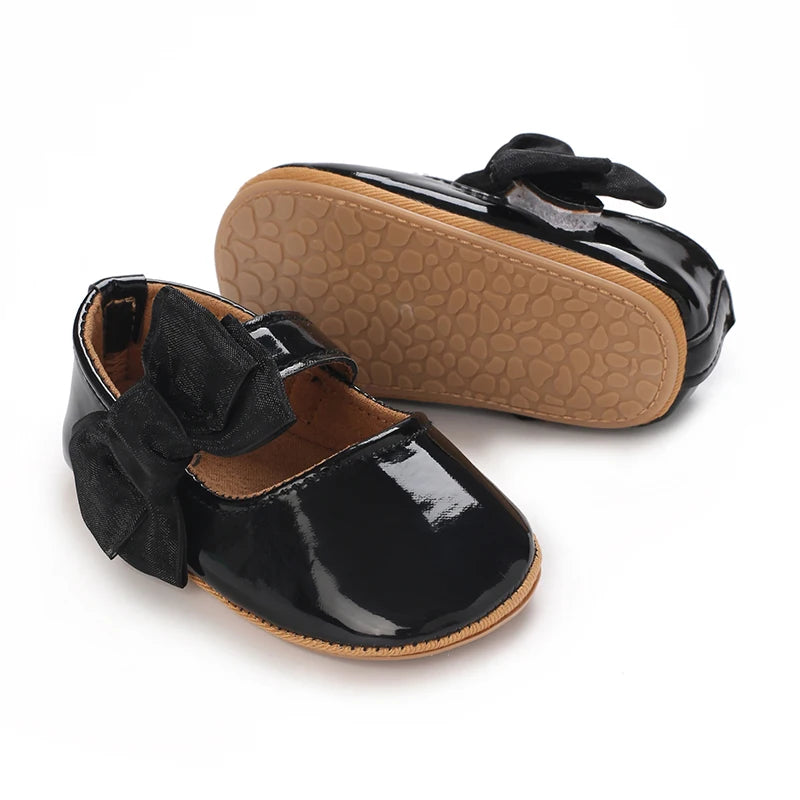 Breathable Newborn Baby Shoes Baby Boy Girl Shoes Girl Classic Bowknot Rubber Sole Anti-slip PU  Toddler Shoes First Walker