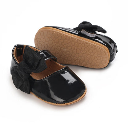 Breathable Newborn Baby Shoes Baby Boy Girl Shoes Girl Classic Bowknot Rubber Sole Anti-slip PU  Toddler Shoes First Walker