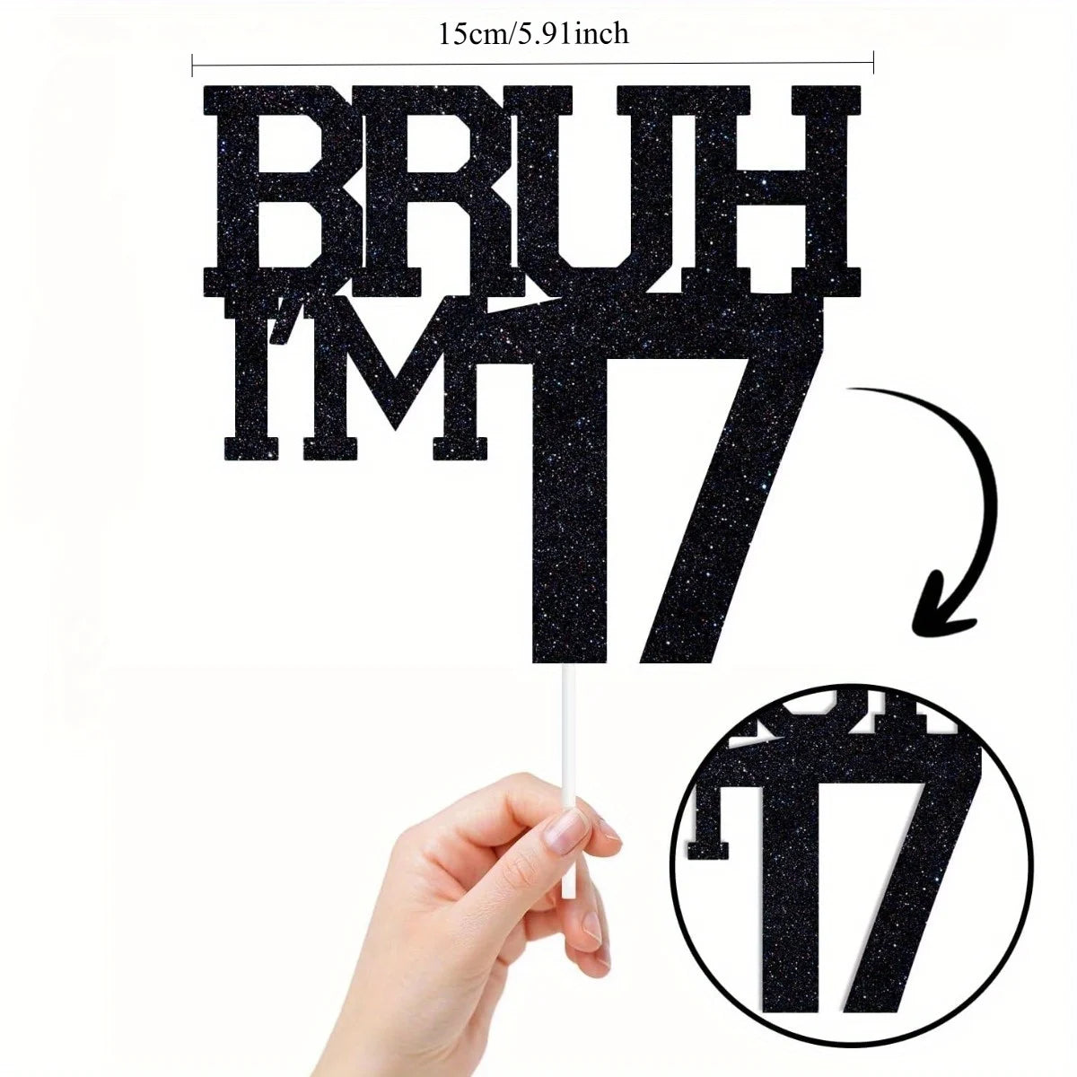 1 PCS Black Bruh I'm 17 Cake Topper, Happy 17th Birthday/Bro I'm 17, Funny 17th Birthday Party Decorations