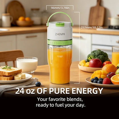 ZHENMI J27 BPA-Free Cordless Portable Personal Blender – 24oz Ice Crushing Blender for Shakes & Smoothies, USB Rechargeable, Lightweight & Compact Design with Modern Look, Easy to Clean, Fits Most Cup Holders & Backpacks, D