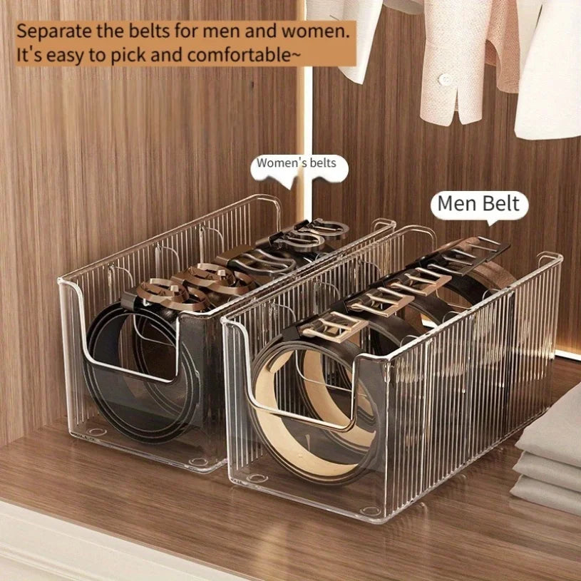 Belt Organizer Box 5 Grids Belt Storage Rack for Closet and Drawer Save Space Tie and Belt Plastic Display Case for Men Women