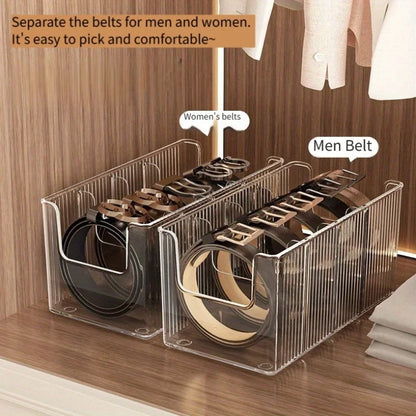 Belt Organizer Box 5 Grids Belt Storage Rack for Closet and Drawer Save Space Tie and Belt Plastic Display Case for Men Women