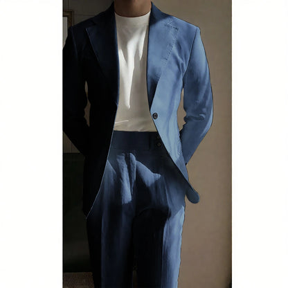 Chic Linen Men Suits 2 Piece Summer Single Breasted Notch Lapel Suit High Quality Wedding Casual Office Party Prom Costume Homme