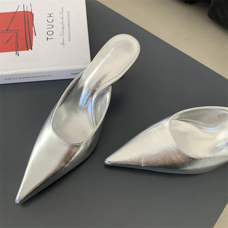 Luxury Designer Women's Shoes New Exquisite Pointed Tip High Heeled Slippers for Woman Fashion Baotou Casual Shoes Zapatos Mujer
