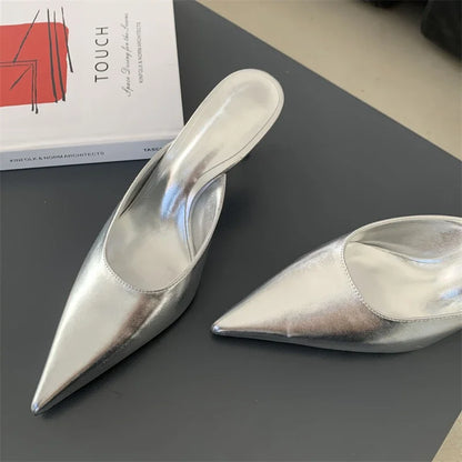 Luxury Designer Women's Shoes New Exquisite Pointed Tip High Heeled Slippers for Woman Fashion Baotou Casual Shoes Zapatos Mujer