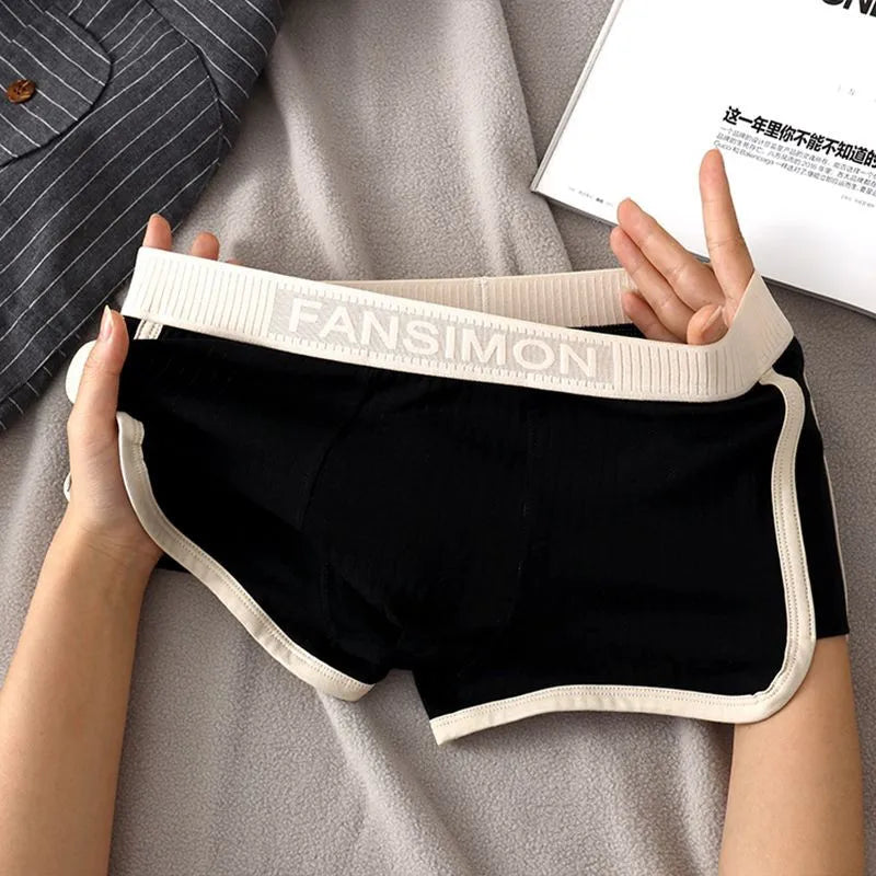 1/3PCS Solid Striped Men's Boxer Sexy Breathable Mesh U Crotch Underwear High Elastic Widen Waistband Underpants sports