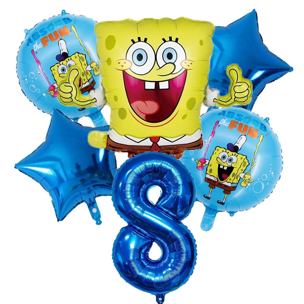 6Pcs SpongeBob Patrick Star Balloon set Birthday Party Golde Blue Numbers Balloons Boys Girls Baby Shower Party Supplies Gifts