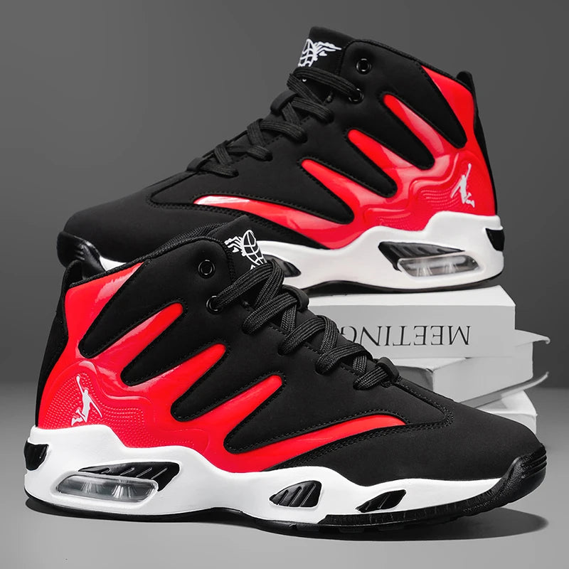 Men's Breathable Lightweight High-Top Basketball Shoes - Non-Slip Rubber Sole, Geometric Pattern Design, Suitable for Running, Training, and Casual Wear - Stylish Sneakers for All Seasons - Perfect Gift for Him, Durable Baske