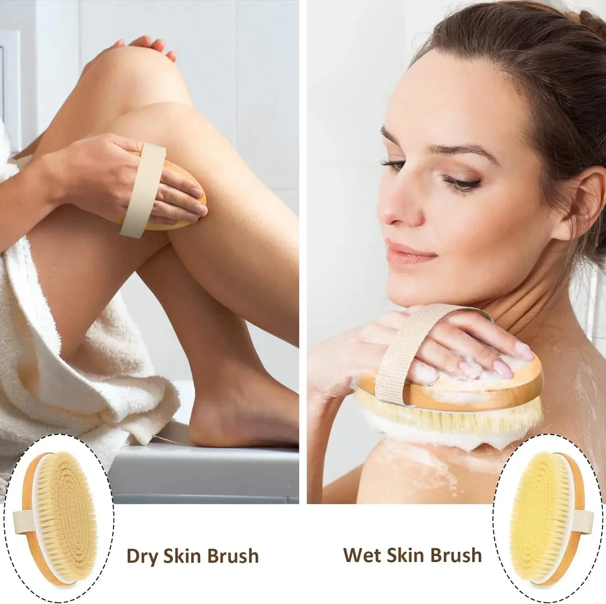Handheld portable shower brush Natural Wooden Wet Dry Skin Body Bristle Brush Soft SPA Brush Bath Massager