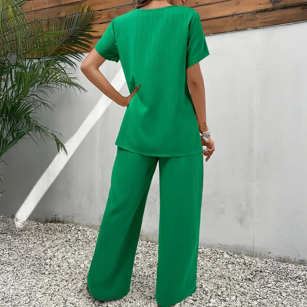 New Fashion Elegant Office Ladies Set Casual Set With Irregular Short Sleeve Blouses Loose Long Pants Two Piece Outfit Women's