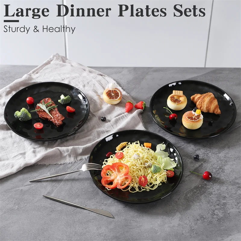 11 Inch Ceramic Plate Black Noble Elegant Hammered 6-piece Set For Parties Family Dinners