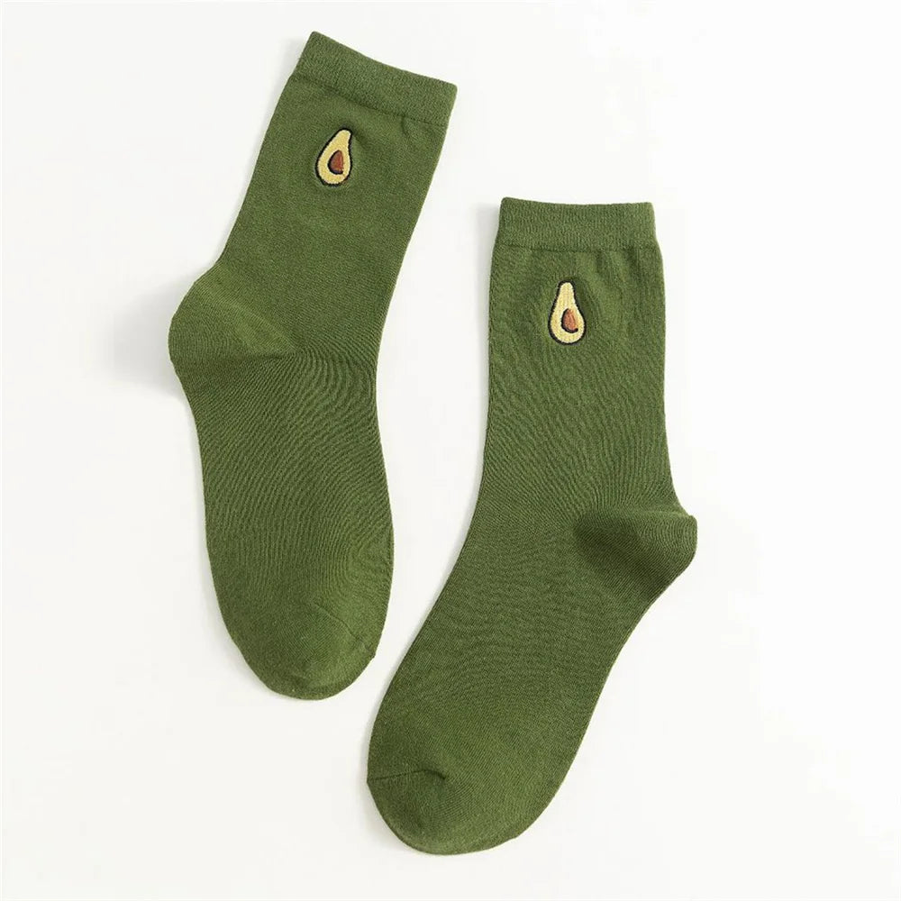 INS Girls Embroidery Cute Cartoon Fruit Avocado Banana Cherry Peach Kiwi Pineapple Socks Japanese Korean Funny Sokken Dropship