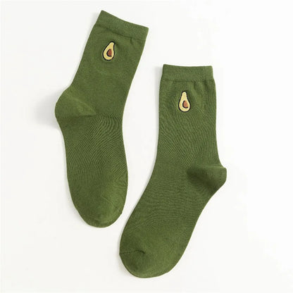 INS Girls Embroidery Cute Cartoon Fruit Avocado Banana Cherry Peach Kiwi Pineapple Socks Japanese Korean Funny Sokken Dropship