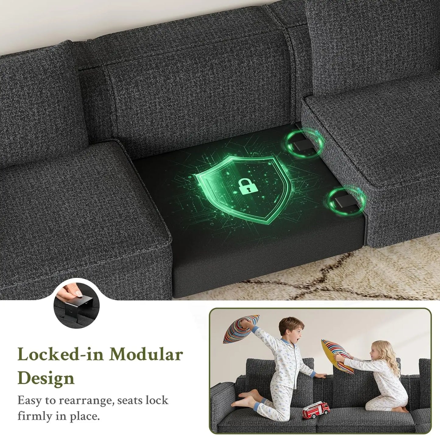 103" Sectional Couch, Locked-in Modular Sectional Sofa, Wood Frame Couches for Living Room, 22" Deep Seat L Shaped, Custom