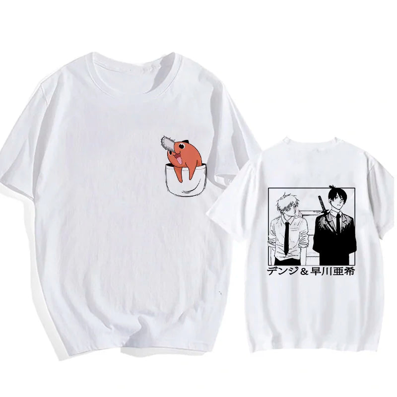 90s Japanese Anime Chainsaw Man T Shirt Cartoon Pochita T-shirt Makima Harajuku Graphic Tees Unisex Clothing Tops Tshirt Manga
