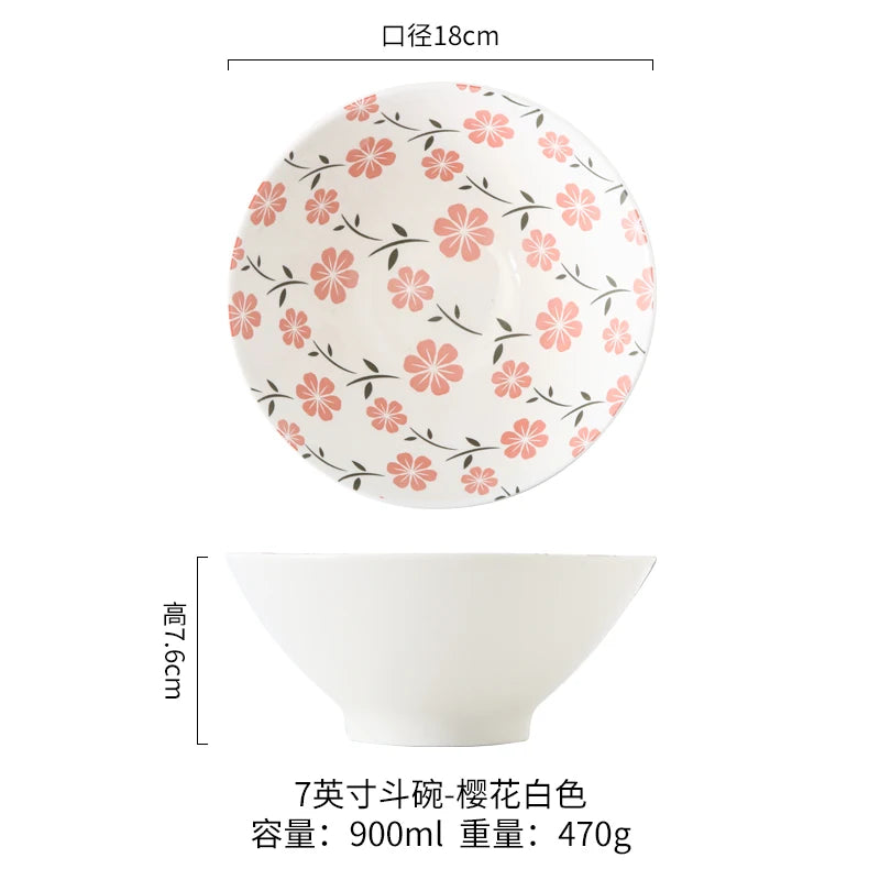 Japanese Ramen Bowl Household Soup Bowl Salad Bowl Ceramic Tableware Instant Noodle Bowl Ceramic Tableware