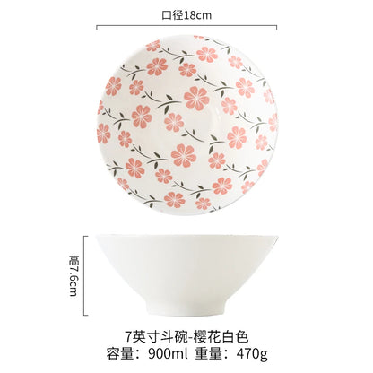 Japanese Ramen Bowl Household Soup Bowl Salad Bowl Ceramic Tableware Instant Noodle Bowl Ceramic Tableware
