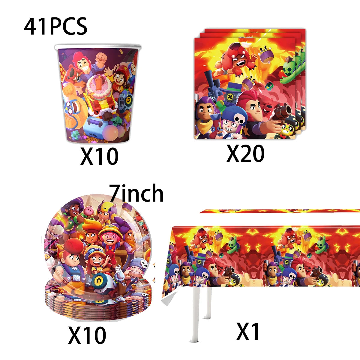 Kids Party Favors Decoration Balloons Gift Bag Brawl Stars Theme Happy Birthday Banner Tableware Paper Plates Napkins Tablecloth